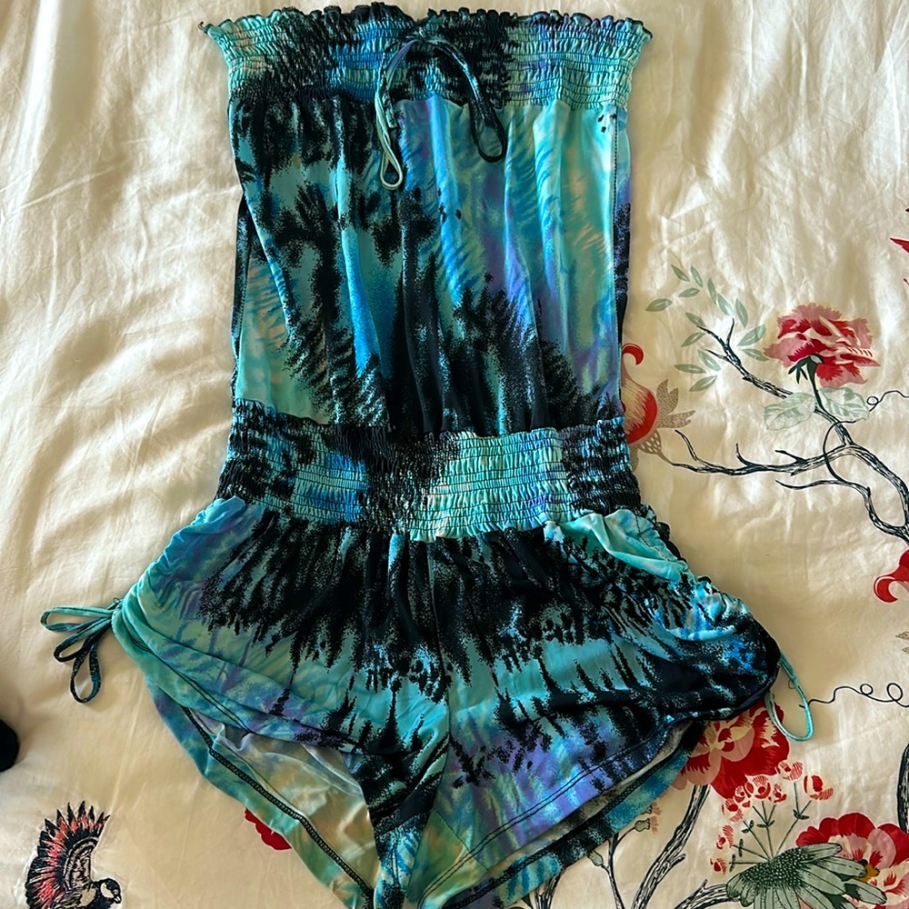 Strapless Tie Dye Blue Romper